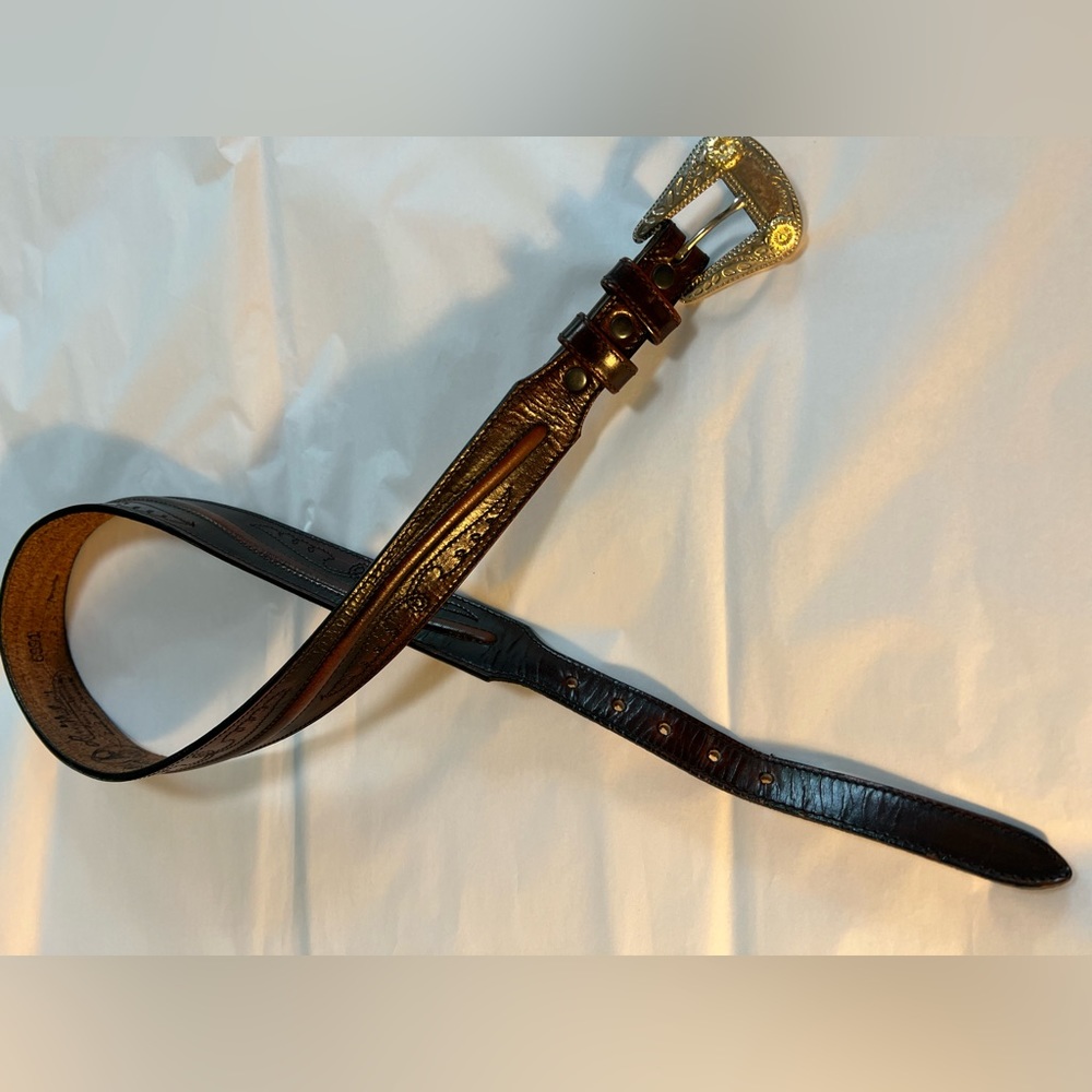 Vintage western leather belt silver buckle